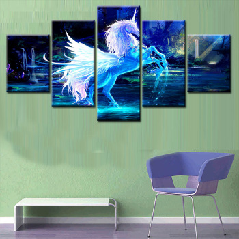 the running white horse 5 panel printed painting for decoration home or hotel