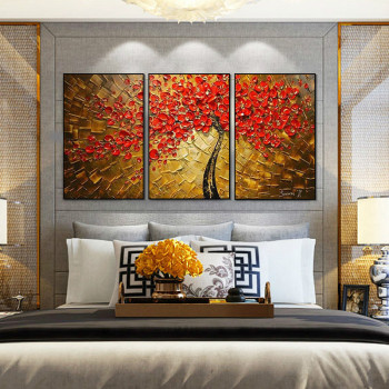 Pintura al óleo hecha a mano sobre lienzo, cuchillo grueso de alta calidad, pintura de flores hermosas para decoración de dormitorio