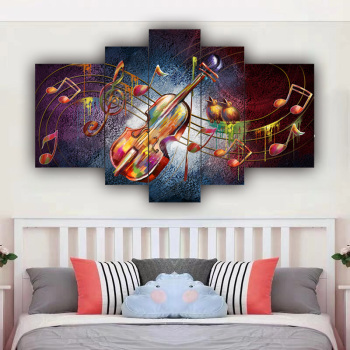 5 Panel Guitar and drum Printed Canvas Painting Wall Art Poster Pictures Framework Tableau Decoration Murale Salon Modern