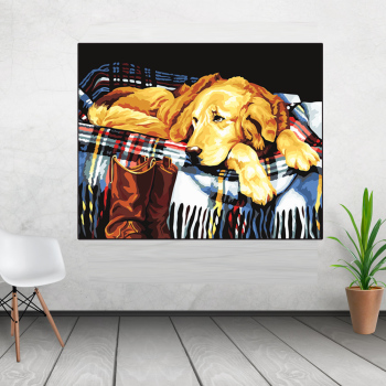 Peinture à l'huile par numéros bricolage photo dessin coloriage sur toile peinture à la main peinture murale par numéro Animal sommeil chien