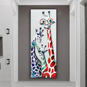 Handmade Texture Oil Painting Funny giraffes of three Abstract Art Wall Pictures for Home Office Decoration