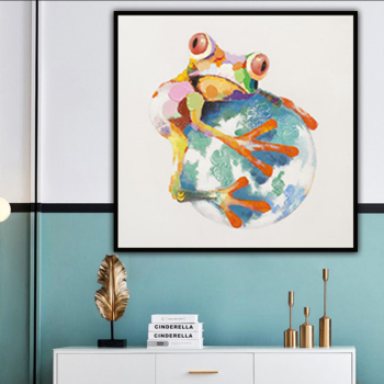Decoración de pared hecha a mano Una rana encantadora con una pelota en sus brazos Arte abstracto de la lona Pintura al óleo decoración de la pared