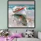 handmade oil painting A boat by the sea Thick texture home decor  Wall Decoration