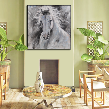 Handmade white horse animal oil painting, OEM&ODM available handpainted canvas painting