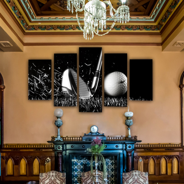 Modern Frameless Golf Sports Black And White Canvas Wall Art 5 Combination Painting Home Decoration Oil Painting