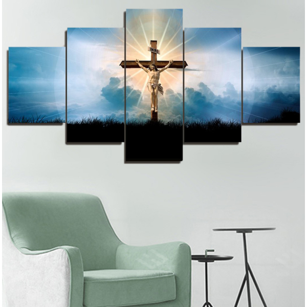 Modern Jesus Christ Blue Background 5 Canvas Wall Art Combination Painting Home Decoration Oil Painting