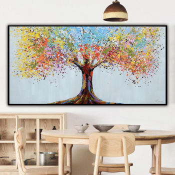 handmade painting Thick texture A colorful tree for room decoration