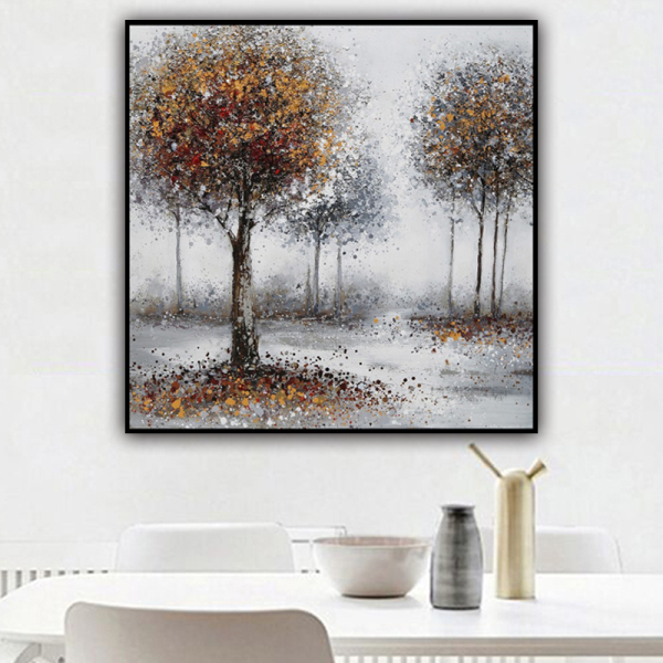 handmade oil painting A deciduous forest  Thick texture home decor  Wall Decoration
