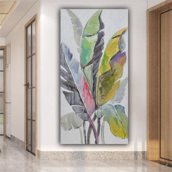Handmade Abstract Design Wall Art Canvas Oil Painting On Canvas, Stretched Color banana leaves Oil Painting