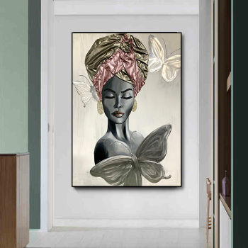 Personnalisez la peinture à l'huile de toile de femme noire d'art de peinture en métal moderne pour l'hôtel, les kits de peinture faits à la main d'oeuvres d'art de mur