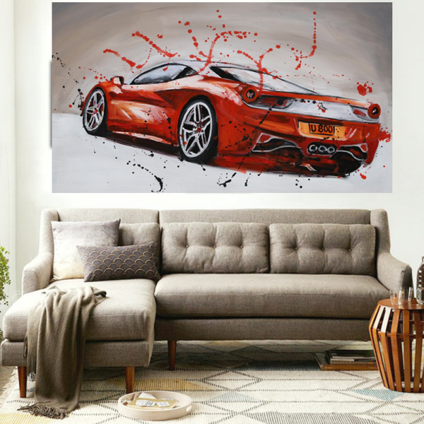 Custom Red Car Canvas Art Handpainted artwork Wall Art Picture Handmade Oil Painting