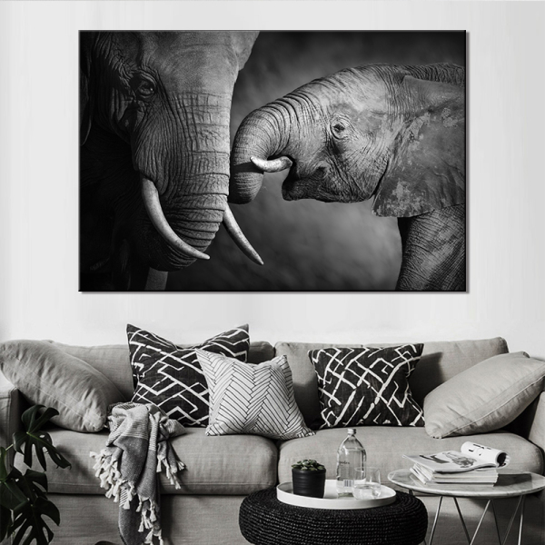 Print Black and White Africa elephant  Animals Posters Safari Nursery Wall Decor Baby Animal Kids Wall Art Canvas Painting