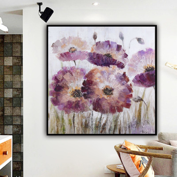 handmade oil painting  Thick texture Abstract lotus  pink purple  home decor  Wall Decoration