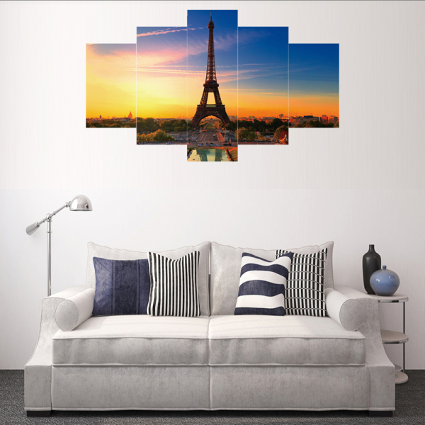 5 pieces of Oil Paintings for The Beauty of Eiffel Tower in Summer Home Decoration