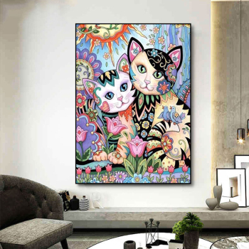 Décor à la maison mur Art 5d bricolage diamant peinture maman et bébé chat pleine perceuse Animal photo broderie diamant peinture