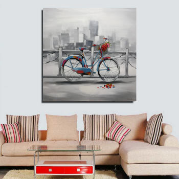 City River Landscape Bicycle Handmade Modern Decoration Canvas Painting Art Decor Handmade Oil Painting