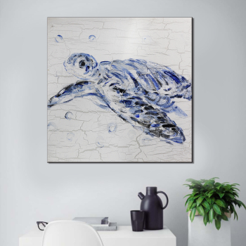 Modernes Wandkunstbild für Wohnzimmerdekoration, handgemaltes Tier, Meeresschildkröte, Ölgemälde auf Leinwand, für die Wand im Büro