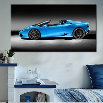 Pintura azul de la lona del arte de la pared del coche de los deportes del solo panel sin marco para la decoración del dormitorio