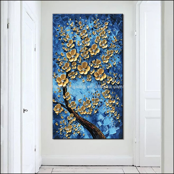 New arrival vertical version of handmade oil painting metal flower theme custom handmade oil wall painting
