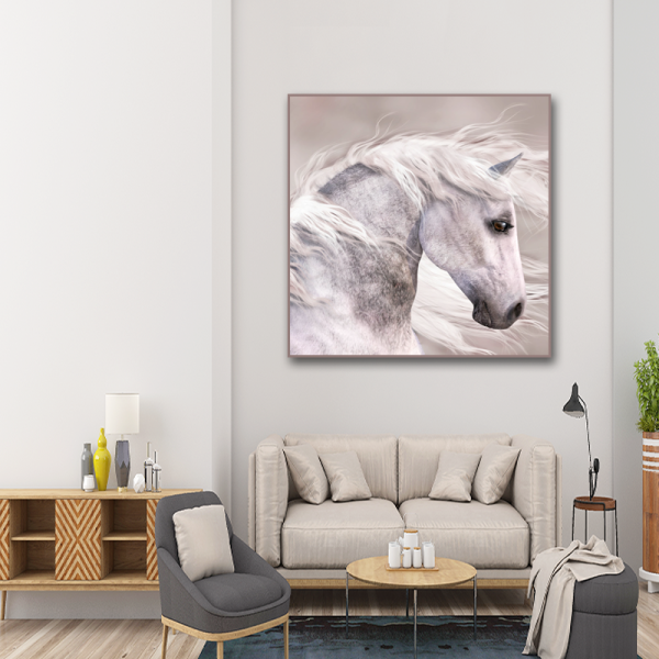 Modern style gloomy white horse animal art ink printed painting, OEM design custom printed canvas painting
