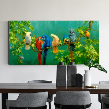 Póster de lienzo con pintura de pájaro, pinturas artísticas para pared de salón, paisaje, imagen verde, decoración nórdica para el hogar