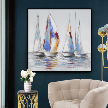 handmade oil painting Sailing ships on the sea Thick texture home decor Wall Decoration