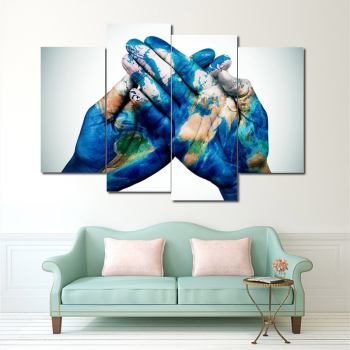 Cuadros de lienzo de pintura Decoración de arte de pared moderna 4 paneles Mapa del mundo pintura de paisaje sin marco