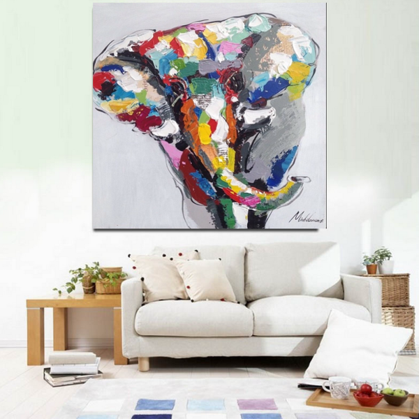 New selling colorful elephant theme abstract animal handmade oil painting