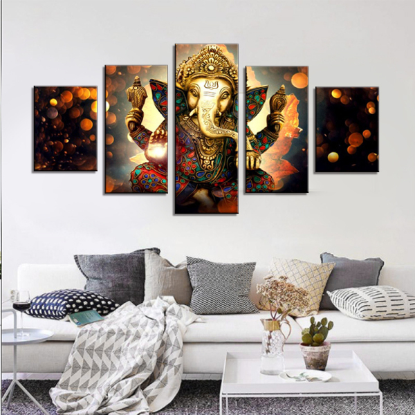 5 Panels Canvas Print Wall Art Picture Home Decor Modern Style Painting Canvas For Living Room God Elephant Buddha