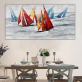 Art Fabric Canvas Pure Hand Painted Oil Painting, Abstract colorful sailing boat frameless wall art painting