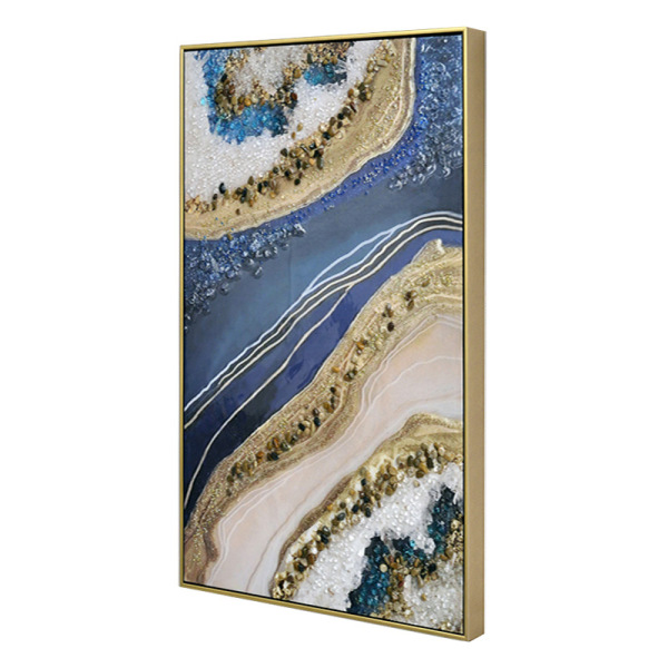 Wholesale Custom New Black Sea 3D Rhinestone Decorative Framed Hanging Glass Painting Other Wall Paintings Art on Acrylic
