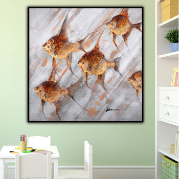 Handmade Oil Paintings Gold Fishes Large Abstract Painting Animal Print Canvas Wall Art Home Decor