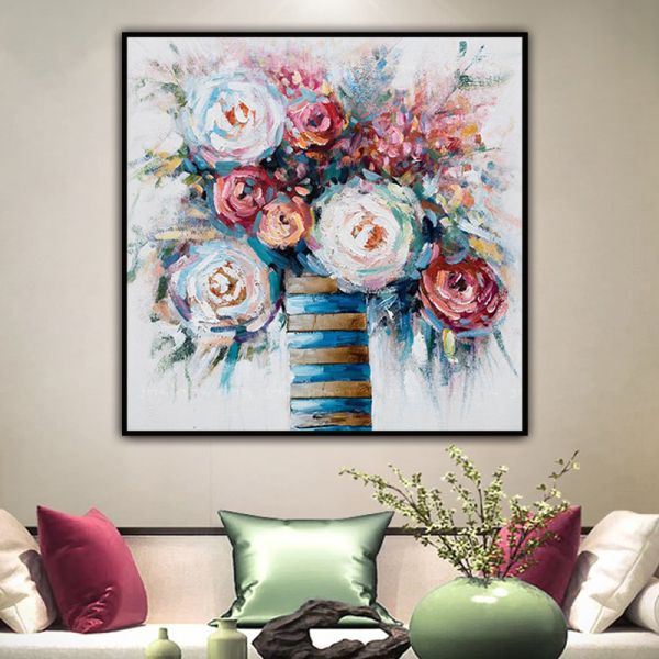 handmade oil painting  Thick texture Abstract A vase full of flowers home decor  Wall Decoration