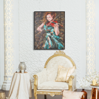 Handmade luxury lady paly violin oil painting art, good quality beautiful handpainted oil painting