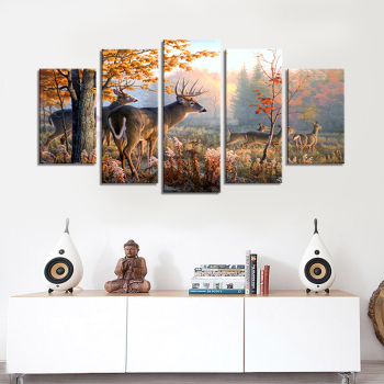 5 paneles ciervos baliza lienzo cuadro sobre lienzo para pared pinturas de pared personalizadas obra de arte pintura decoración de pared de salón