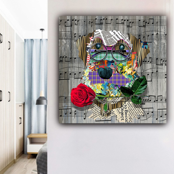 Home decoration painting custom design music note puppy stitching picture printing product painting wall art canvas painting