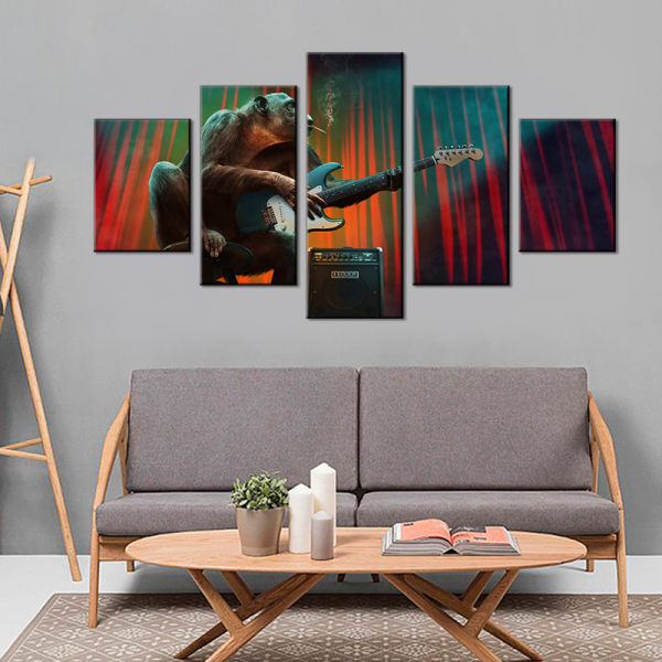 Modern 5 Frameless Canvas Monkey Playing Music Printing Wall Art Home Decoration 5 Living Room Picture