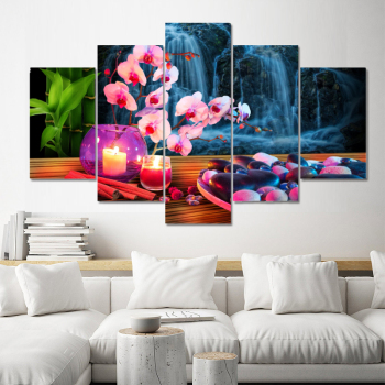 Waterfall Painting Scenery Canvas Panel Custom Decorative Home Decoration Landscape Living Room Picture Prints 5 Piece Wall Art