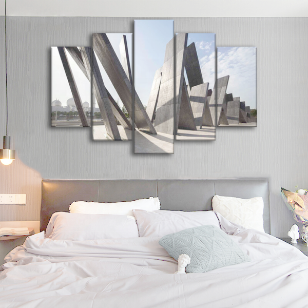 New Arrival 5 Panel Print Canvas Wall Art Painting, Abstract Grey Islamic Architecture Art Printed Canvas Painting