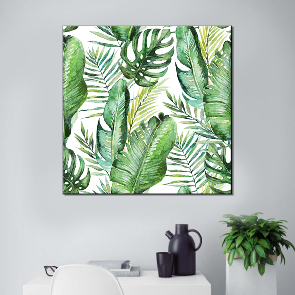 Green Watercolor Leaves Plants Poster Scandinavian Style Decorative Picture Modern Wall Art Paintings for Living Room