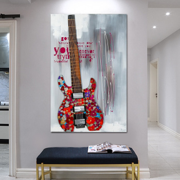 Art abstrait peintures à l'huile sur toile encore vie rouge guitare photos pour salon musique thème décor à la maison