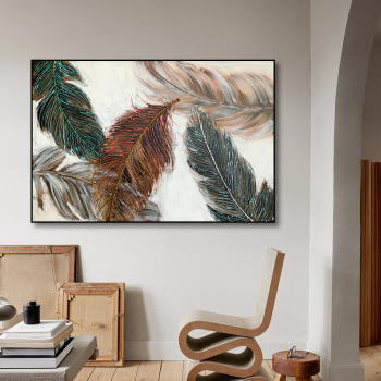 Custom pictures photo heavy texture abstract feather oil painting wall art, trendy style painting on canvas for living room