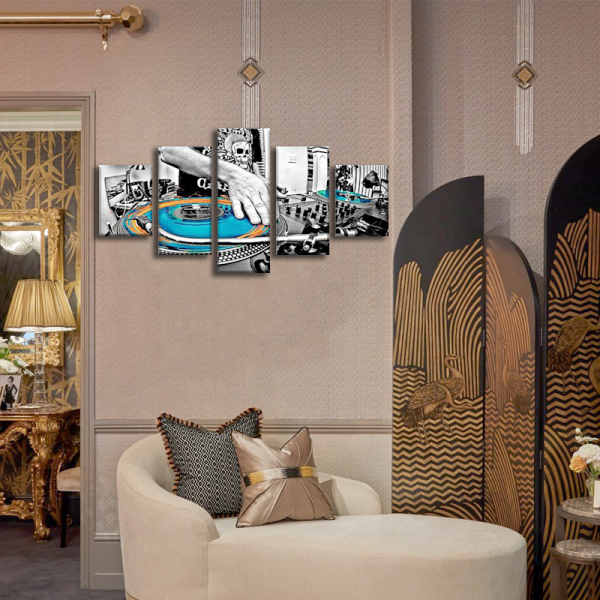 Hot Selling 5 Panel Musical Instruments Art Canvas Painting, Canvas Print Canvas Wall Art Deco Painting