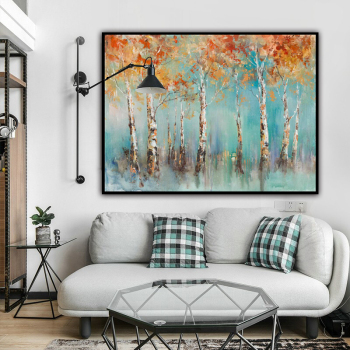 100% fait à la main Texture peinture à l'huile abstraite forêt d'érable orange Art mur photos pour salon maison bureau décoration