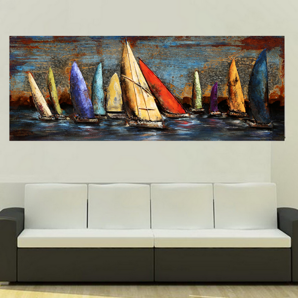 Most popular west ocean and small sailboat abstract oil painting handmade Living room wall oil painting mural