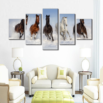 5 piezas de pintura al óleo con estampado de caballos al por mayor sobre lienzo para la decoración navideña de la sala de estar sin marco