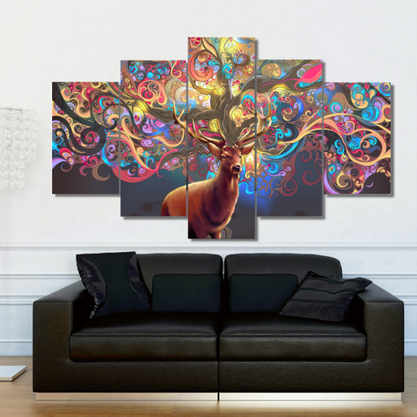 5 Pieces Canvas Art Wall Painting Decorative Animal Deer Modular Picture For Living Room Home Decor Wall Art Paints Unframed
