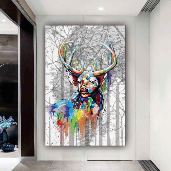 Abstract Modern Canvas Room Wall Art animal colorful Deer Oil Painting Bedroom Decor