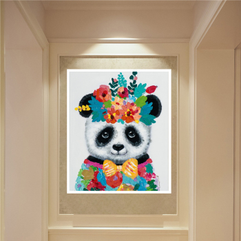 Handmade Texture Oil Painting The panda with flowers is lovely Abstract Art Wall Pictures for Home Office Decoration
