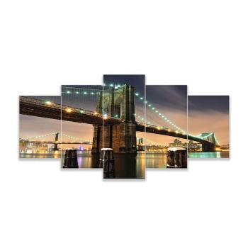 Golden Gate Bridge Night Scenic Art Printed Canvas Painting, Decorative Artwork 5 Panel Wall Art Set Golden Gate Bridge Night Scenic Art Printed Canvas Painting, Decorative Artwork 5 Panel Wall Art Set